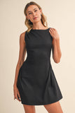 ID10174-A SLEEVELESS WOVEN MINI DRESS WITH SIDE PLEAT DETAIL