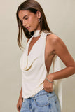 COWL NECK TOP WITH ATTACHED SCARF