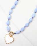 Marion Stone Necklace with Heart Charm Dusty Blue
