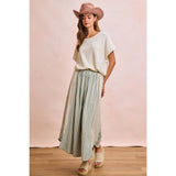 FLORAL EYELET SIDE ELASTIC STRIPES WIDE LEG PANTS