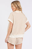 HALF ZIP UP STRIPED TOP AND SHORTS SETS