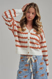 WAVY STRIPE POINTELLE FALL THANKSGIVING SWEATER CARDIGAN