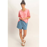 Oversized V-Neck Short Sleeve Top