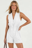 Smocking Sleeveless Front Zip Romper