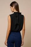 Draped Chiffon Mock Neck Sleeveless Top
