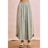 FLORAL EYELET SIDE ELASTIC STRIPES WIDE LEG PANTS