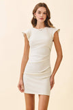 CD05798-Round Neck Flutter Cap Sleeve Ruched Detail Dress