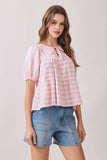 CT9832-Floral Print Front Tie Neckline Peplum Hem Top