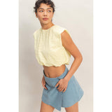 Bubble Hem Cotton Eyelet Sleeveless Top