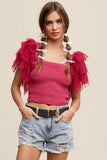 Tulle Ruffle Sleeve Smocked Top