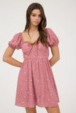 FLORAL SWEETHEART FRONT TIE MINI DRESS