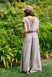 R5096D  Solid Scuba Open Front Wide Leg Jumpsuit