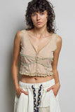 V-Neck Sleeveless Lace Ribbed Knit Top