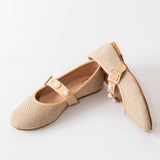 Women’s Mary Jane Flats – Pearl Buckle Detail & Raffia Style