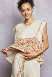V-neck Floral Pattern Trim Ruffle Rib Knitted Sleeveless Top