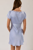 CAP SLEEVE LACE TRIM NECKLINE DETAIL BIAS MINI DRESS