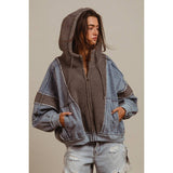 WASHED AND FLEECE MIX AND MATCH ZIP UP HOODIE