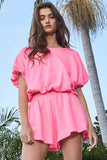Bubble Hem & Sleeve Terry Crop Top