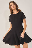 D4338 Seamed A-Line Flare Solid Mini Dress