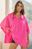 T2195B Oversized Drawstring Tie Sleeves Solid Top