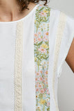 Round Neck Trim Point Floral Patch Sleeveless Top