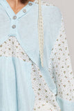 Mixed-Fabric Feminine Look Floral Lace Trim Long Sleeve