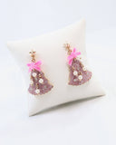 Christmas Tree Earring with Bow and Pearls Pink