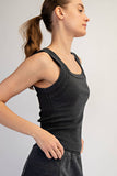MINERAL WASHED COTTON RIB SLEEVELESS TANK
