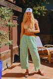 Stripe Print Drawstring Barrel Silhouette Pants