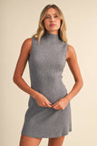 IST6664 HIGH NECKLINE ASYMMETRIC HEM SLEEVELESS SWEATERSET