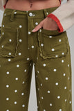 Comfort Stretch Pastel Polkadot Wide Leg Jean