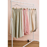 FLORAL EYELET SIDE ELASTIC STRIPES WIDE LEG PANTS