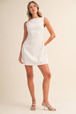 ID10174-A SLEEVELESS WOVEN MINI DRESS WITH SIDE PLEAT DETAIL