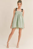 ID6302 BOW STRAP SQUARE NECK BABYDOLL MINI DRESS