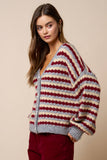Relaxed Stripe V-Neck Button Cardigan