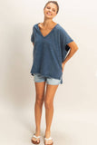 Oversized V-Neck Mineral Washed Top