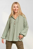 LONG PUFF SLEEVES HOODIE TUNIC TOP - RET3056PD