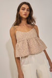 Floral Jacquard Tie Shoulder Flowy Babydoll Tank Top
