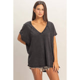 Oversized V-Neck Mineral Washed Top