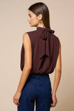 Draped Chiffon Mock Neck Sleeveless Top