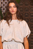 Scuba Bubble Hem And Sleeve Solid Crop Top