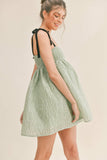 ID6302 BOW STRAP SQUARE NECK BABYDOLL MINI DRESS