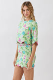 CS4064-Bird & Floral Print Scalloped Hem Mini Skirt