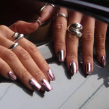 Metallic Blush Press-On Nails | Metallic Chrome Blush Nails