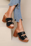 Trendy KA-77 wedge heel mules with adjustable buckle