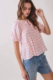 CT9832-Floral Print Front Tie Neckline Peplum Hem Top