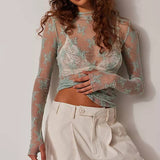 Lux Layering Floral Lace See Through Mesh Top Blouse