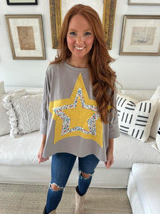 Grey Star Patch Oversized Top