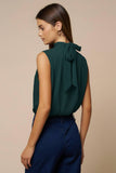 Draped Chiffon Mock Neck Sleeveless Top