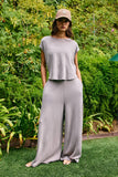 R5096D  Solid Scuba Open Front Wide Leg Jumpsuit